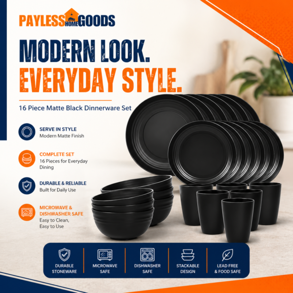 Durable 24-piece unbreakable dinnerware set for 6. Microwave & dishwasher safe, lightweight, stylish, and perfect for home, camping, or RV use.