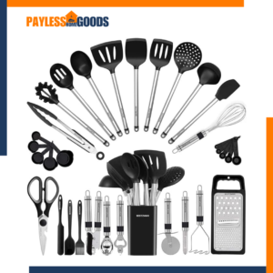 33-Piece Silicone Kitchen Utensil Set with Stainless Steel Handles – Nonstick Cooking Tools, Spatulas, Spoons & Complete Kitchen Gadgets Set