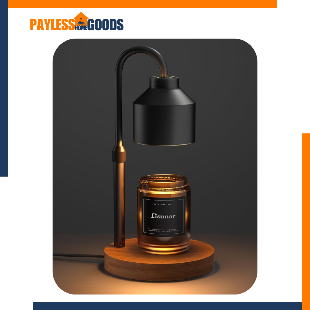 LISUNAR Electric Candle Warmer Lamp Black with Timer, Dimmable Candle Lamp Warmer with Wood Base, Adjustable Height Wax Warmer Lamp for Jar Candles, Home Decor, Birthday Gifts for Women and Housewarming Gifts
