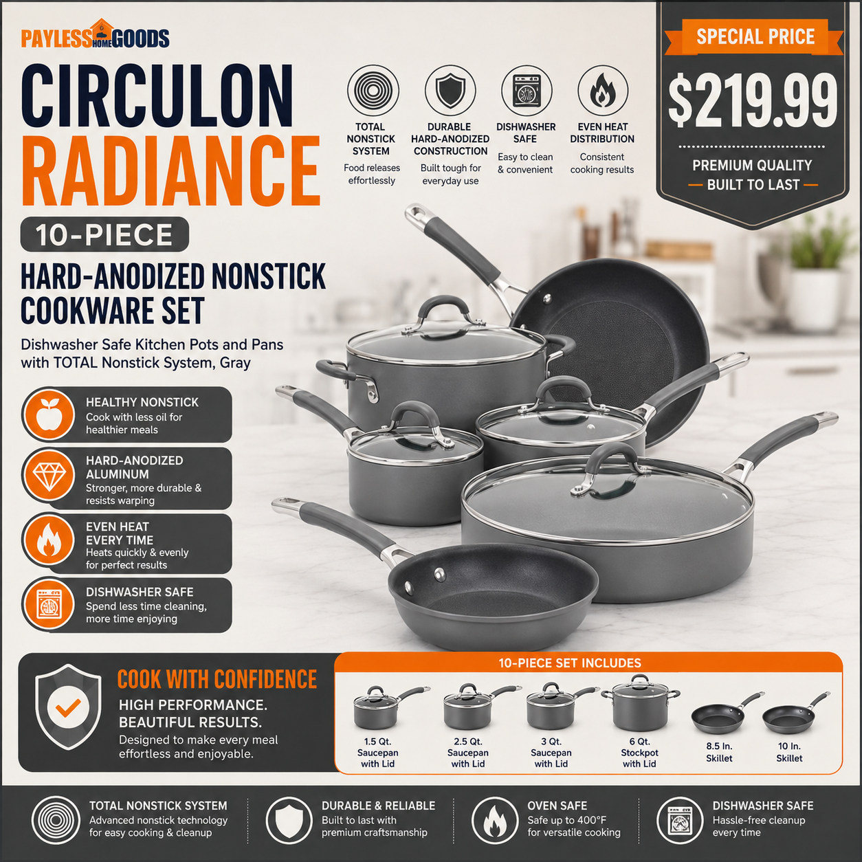 Circulon Radiance 10-Piece Hard-Anodized Nonstick Cookware Set
