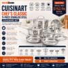 Cuisinart Chef’s Classic 11-Piece Stainless Steel Cookware Set – Induction Compatible, Dishwasher Safe, Oven Safe to 500°F Pots and Pans Set
