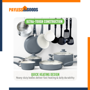 GreenLife 16-Piece Ceramic Nonstick Cookware Set – PFAS-Free Gray Pots and Pans with Stockpot, Frying Pans, Steamer, Stay-Cool Handles & Glass Lids