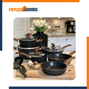 Kitchen Academy 12-Piece Nonstick Cookware Set – Induction Compatible Black Granite Pots and Pans, PFOS & PFOA Free, Fast & Even Heating