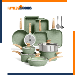 MAISON ARTS 17-Piece Nonstick Cookware Set – Green Granite Induction Pots and Pans, PFAS & PFOA-Free Aluminum Kitchen Cookware