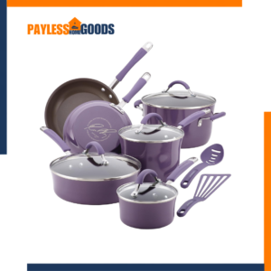 Rachael Ray Cucina 12-Piece Nonstick Cookware Set – Lavender Purple Pots and Pans with Porcelain Enamel, Oven Safe & Durable Aluminum