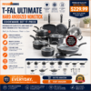 T-Fal Ultimate Hard Anodized Nonstick Cookware Set 17-Piece – Dishwasher Safe Pots and Pans Set with Thermo-Spot Technology, Onyx