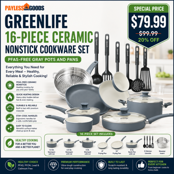 GreenLife 16-Piece Ceramic Nonstick Cookware Set