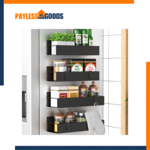 HuggieGems 4-Pack Magnetic Spice Rack for Refrigerator, Heavy-Duty Black Metal Fridge Organizer Shelves for Spices, Seasonings, Kitchen & Appliances