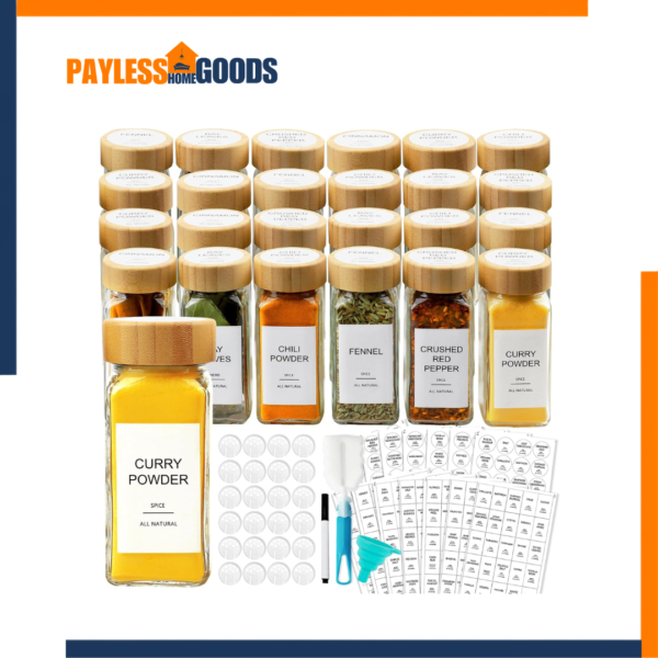 AISIPRIN 24-Piece Glass Spice Jars with Bamboo Lids