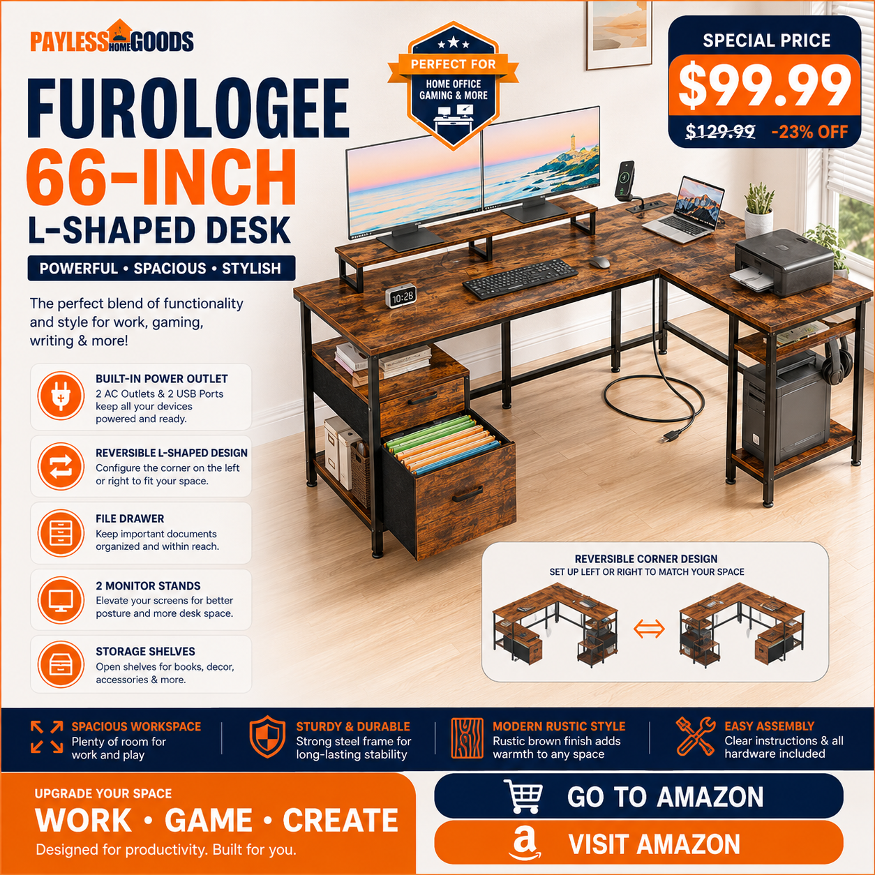 Furologee 66” L Shaped Desk