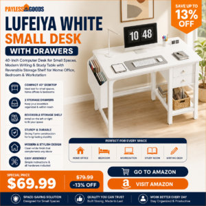 Lufeiya White Small Desk with Drawers