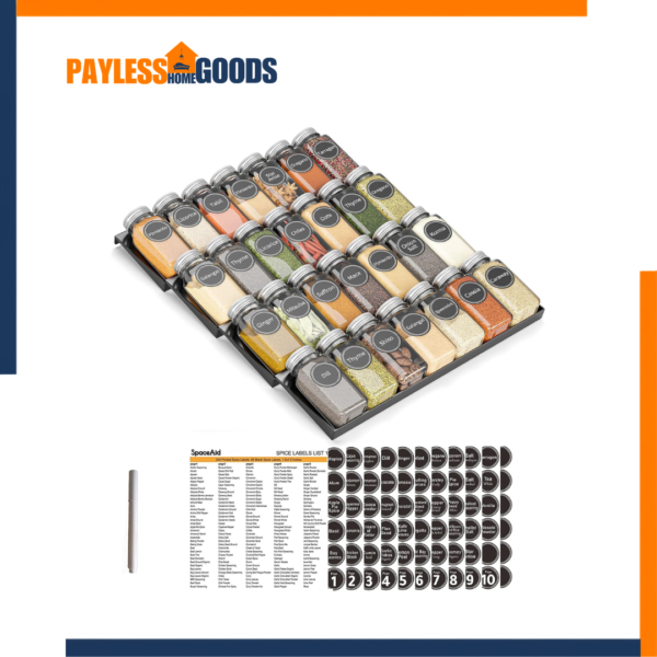 .SpaceAid Spice Drawer Organizer with 28 Glass Spice Jars