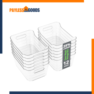 Tiawudi 12 Pack Clear Storage Bins, BPA-Free Plastic Pantry Organizer Bins with Handles, Multi-Use Storage Containers for Kitchen, Fridge, Cabinet, Shelf & Office
