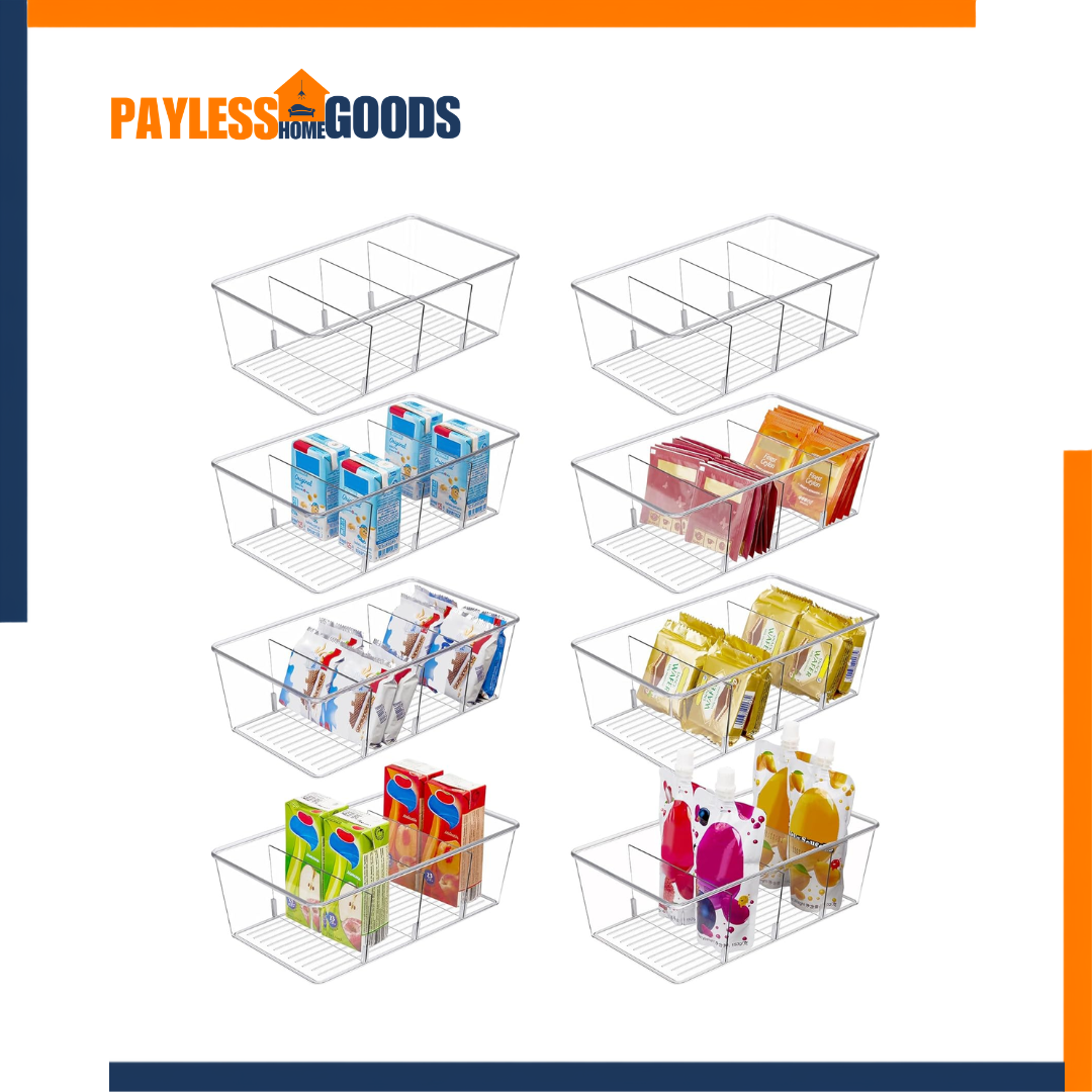 Vtopmart 8 Pack Food Packet Organizer Bins, Clear Pantry Storage Containers with Removable Dividers for Snacks, Spice Packets, Seasonings, Pouches & Kitchen Cabinet Organization