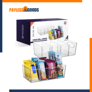 ClearSpace Pantry Organizers and Storage, 2 Pack Clear Kitchen Cabinet Organizer Bins with Removable Dividers, 4-Section Refrigerator, Pantry & Snack Storage Bins