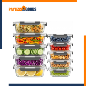 Dealusy 10 Sets Glass Food Storage Containers with Lids – 20-Piece Airtight Leakproof Borosilicate Glass Meal Prep Containers, Microwave, Oven, Freezer & Dishwasher Safe