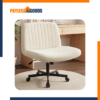 Orange Factory Criss Cross Chair, Wide Fabric Vanity Desk Chair with Wheels, Armless Office Chair, Adjustable Height, 360° Swivel & Tilt, Beige