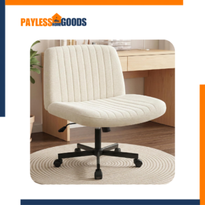 Orange Factory Criss Cross Chair, Wide Fabric Vanity Desk Chair with Wheels, Armless Office Chair, Adjustable Height, 360° Swivel & Tilt, Beige