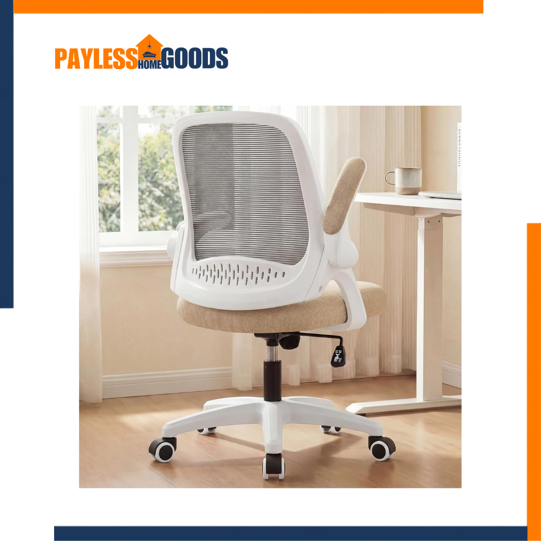 NEO CHAIR Ergonomic Office Desk Chair – Beige Mesh Chair with Flip-Up Arms, Lumbar Support, Height Adjustment & 360° Swivel