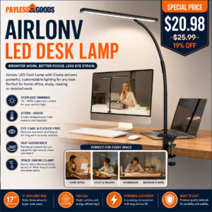 Airlonv LED Desk Lamp with Clamp