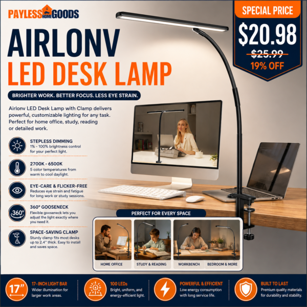 Airlonv LED Desk Lamp with Clamp