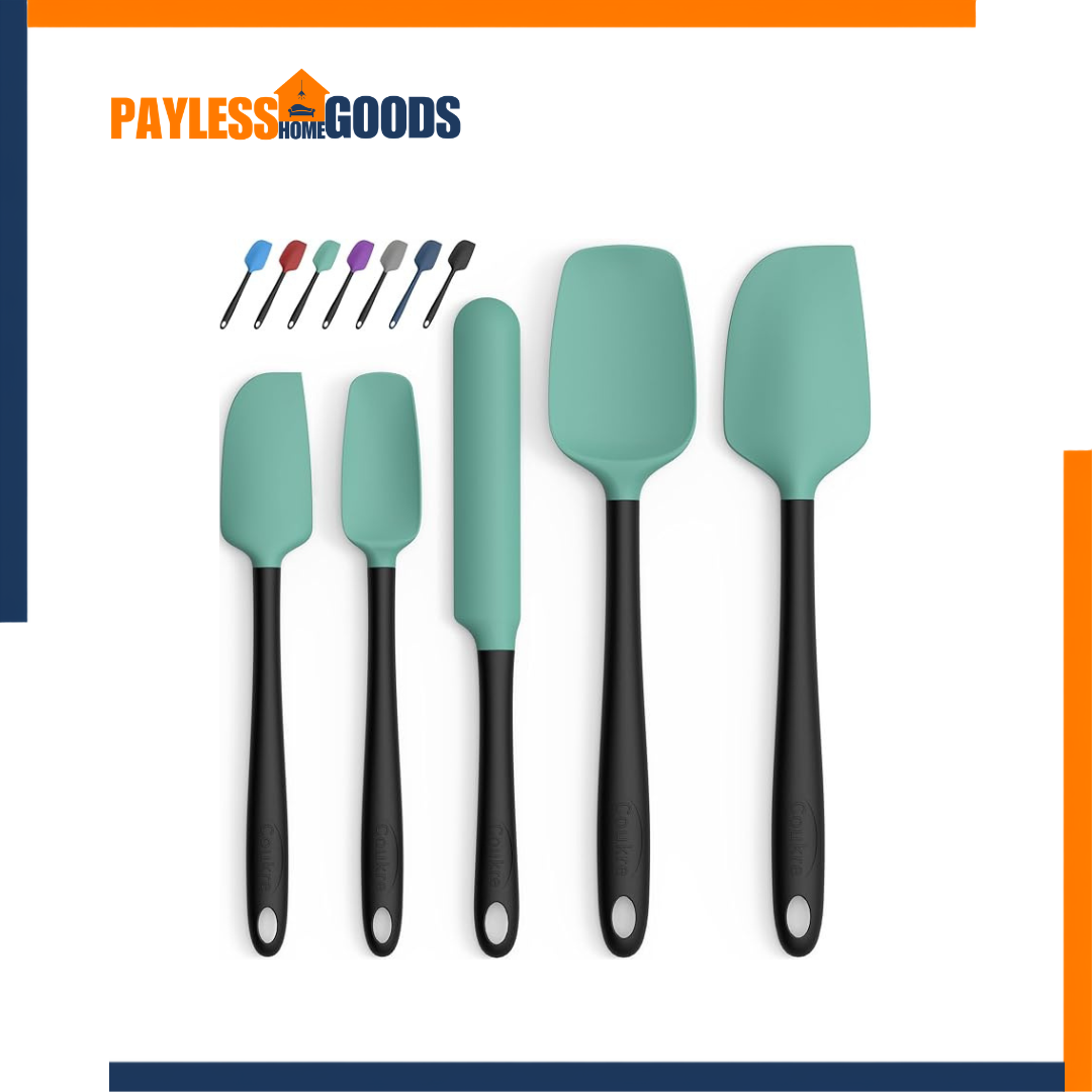 Silicone Spatula Set of 5 – Coukre Food Grade Heat Resistant Silicone Spatula Set for Baking, Cooking & Mixing, Dishwasher Safe, BPA Free, Aqua Green