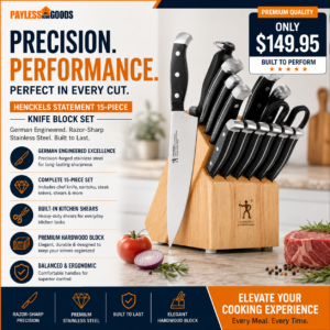 HENCKELS Statement 15-Piece Knife Block Set – German Engineered Razor-Sharp Stainless Steel Kitchen Knife Set with Chef Knife, Santoku, Steak Knives, Kitchen Shears & Hardwood Block