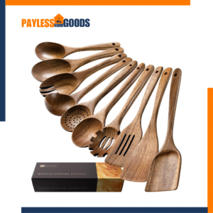 Wooden Spoons for Cooking – 10-Piece Premium Acacia Wood Cooking Utensil Set, Natural Wooden Spoons & Spatulas for Nonstick Cookware, Durable Kitchen Cooking Tools
