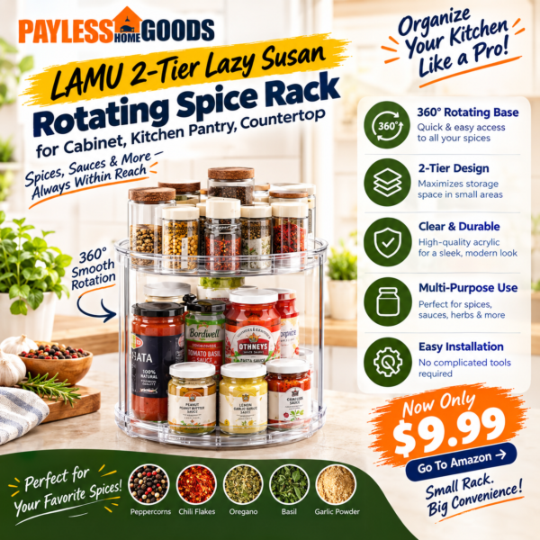 LAMU 2-Tier Lazy Susan Organizer 9.25-Inch Rotating Spice Rack