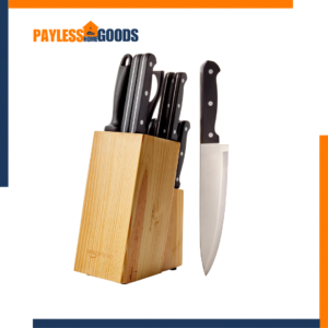 Amazon Basics 14-Piece High Carbon Stainless Steel Kitchen Knife Set with Pinewood Block, Full Tang Ergonomic Handles, Kitchen Scissors & Knife Sharpener