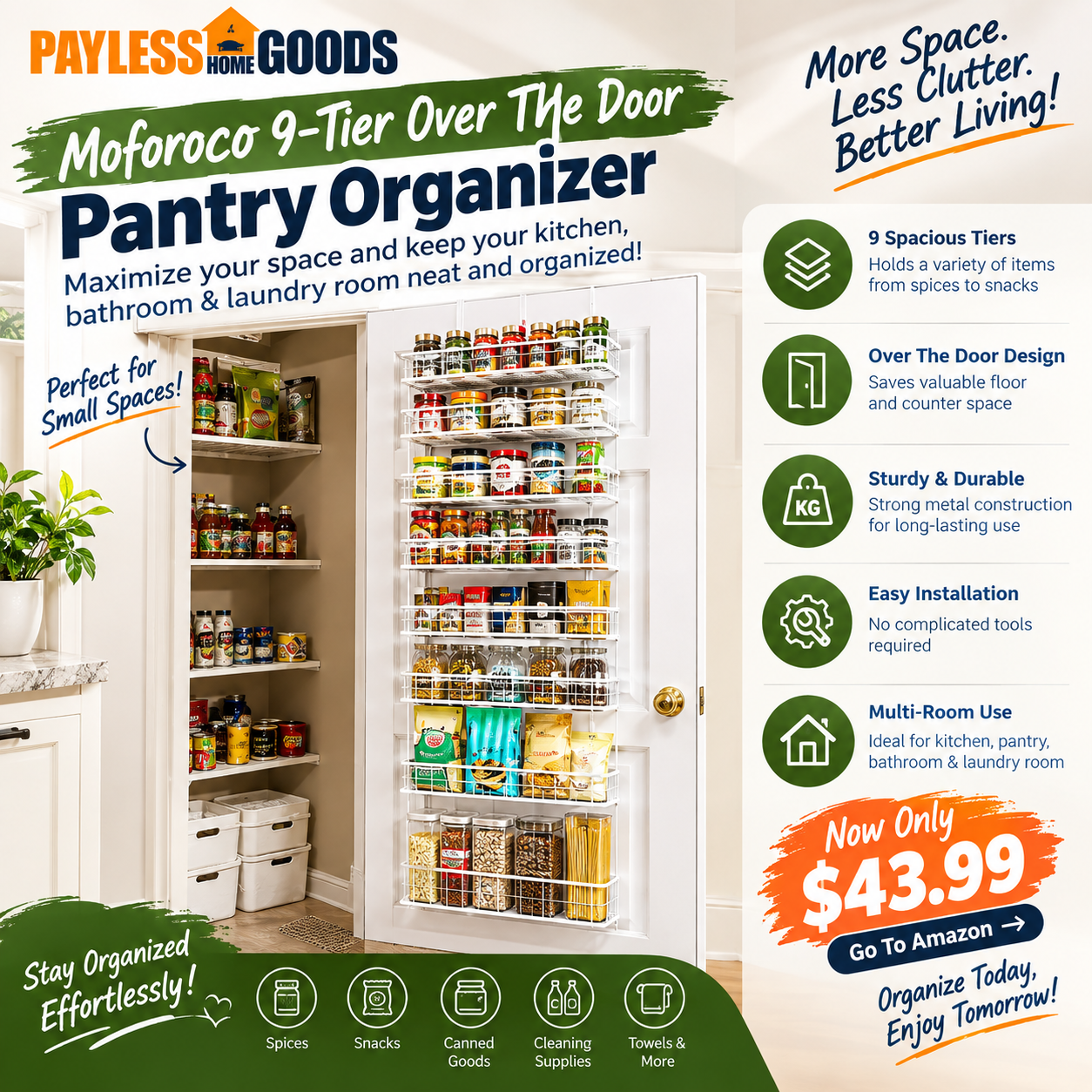 Moforoco White 9-Tier Over The Door Pantry Organizer,