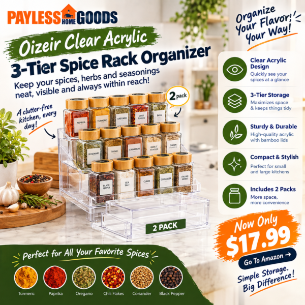 Oizeir Clear Acrylic 3-Tier Spice Rack Organizer