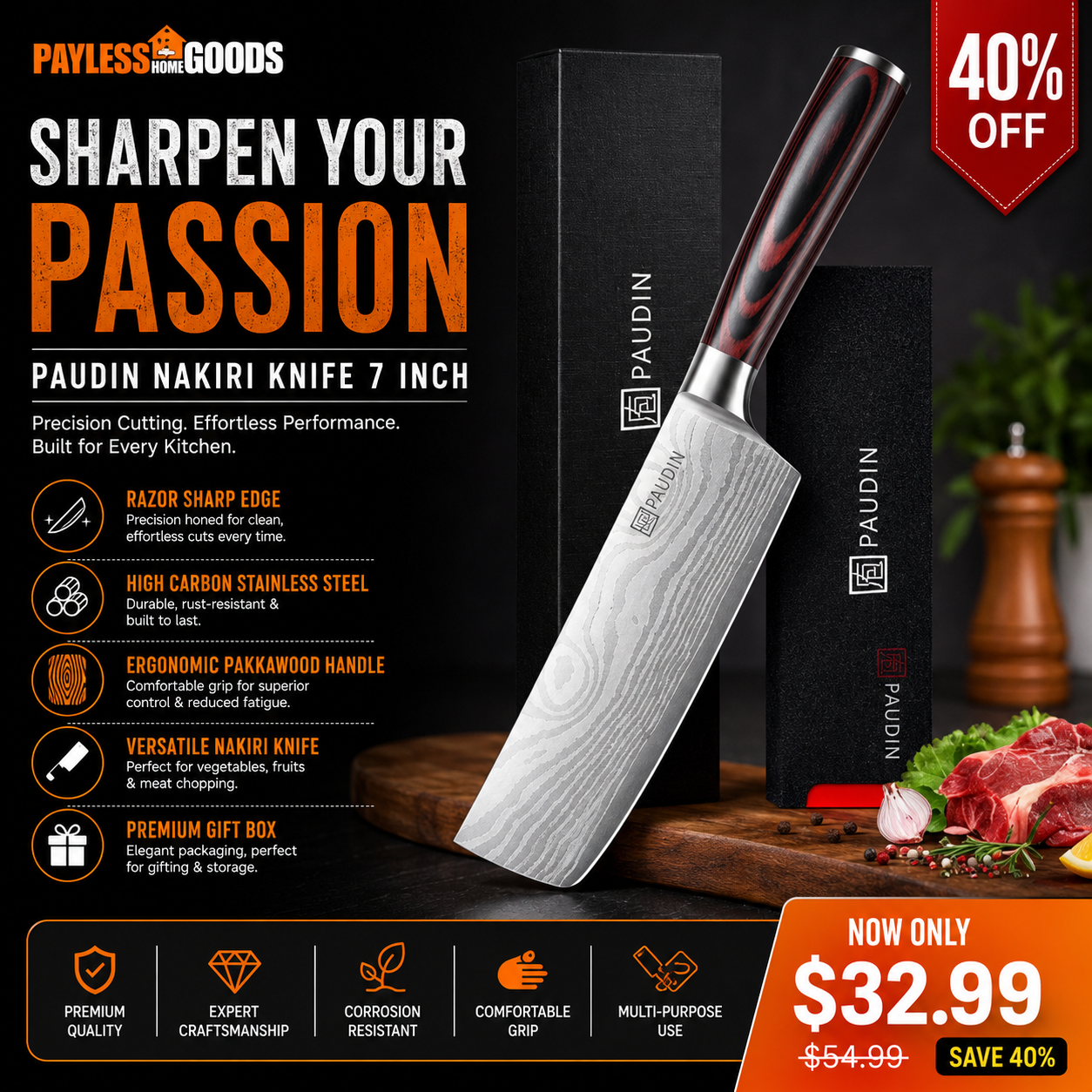 PAUDIN Nakiri Knife