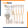Umite Chef 33-Piece Silicone Kitchen Utensils Set with Holder – Food-Grade BPA-Free Nonstick Cooking Utensils with Wooden Handles, Heat-Resistant Kitchen Gadgets, Khaki