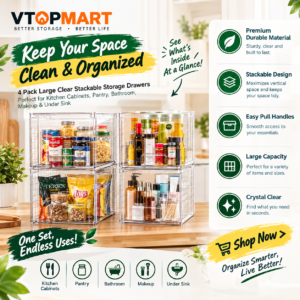 Vtopmart 4 Pack Large Clear Stackable Storage Drawers