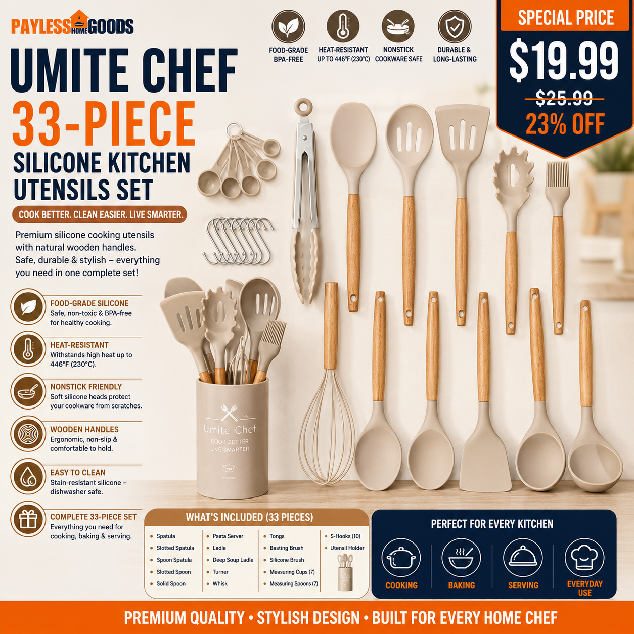Umite Chef 33-Piece Silicone Kitchen Utensils