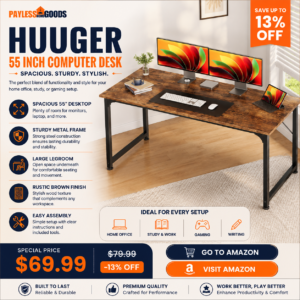 Huuger 55 Inch Computer Desk, Large Home Office Desk