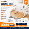 Veken 55 Inch Electric Standing Desk, Height Adjustable Sit Stand Computer & Gaming Desk with Memory Presets, Cable Management, White