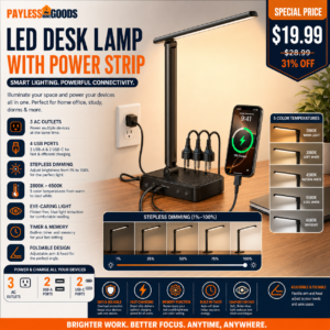 LED Desk Lamp with Power Strip