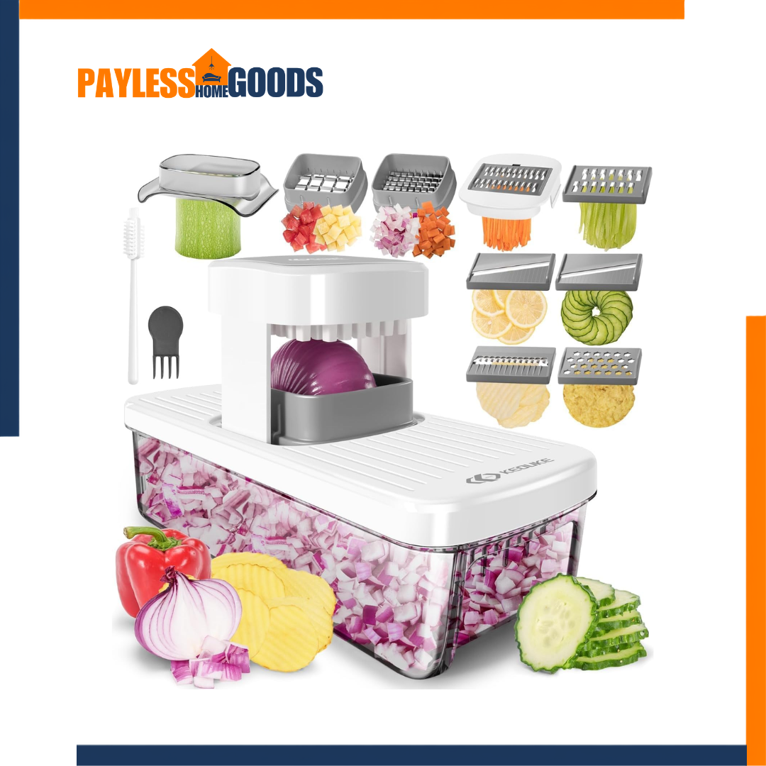 KEOUKE 8-in-1 Vertical Vegetable Chopper Mandoline Slicer with Container White KEOUKE 8-in-1 Vertical Vegetable Chopper Mandoline Slicer with Container White