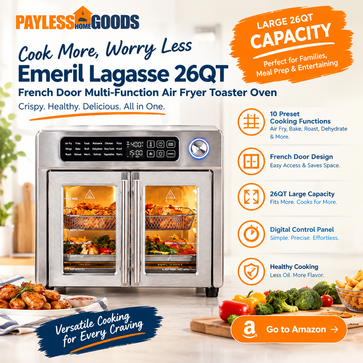 Emeril Lagasse 26QT French Door Multi-Function Air Fryer Toaster Oven