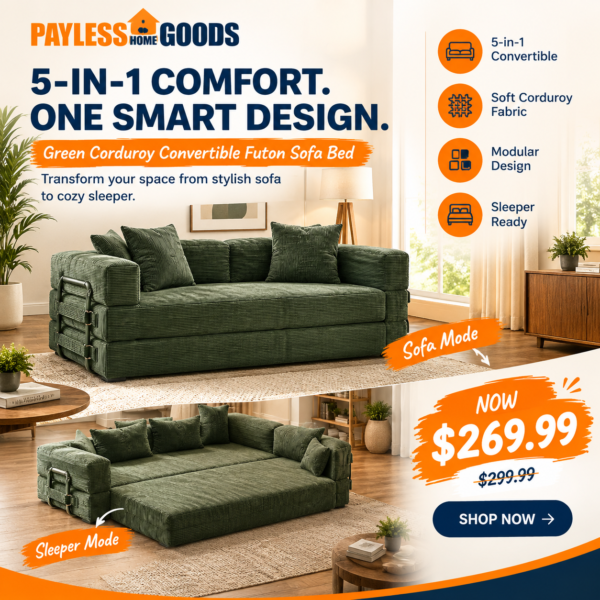 GRUSIGN 78″ 5-in-1 Convertible Futon Sofa Bed