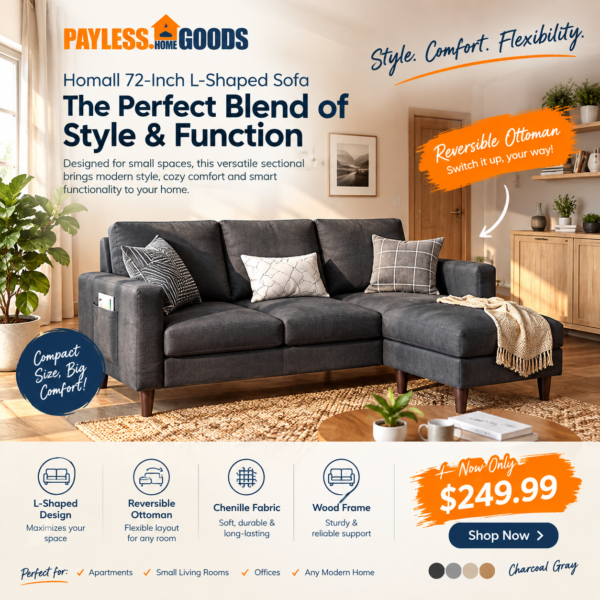 Homall 72-Inch L-Shaped Sofa for Small Spaces