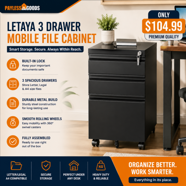 Letaya 3 Drawer Mobile File Cabinet with Lock