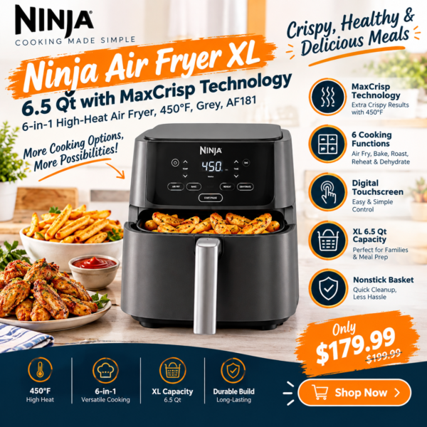 Ninja Air Fryer XL 6.5 Qt with MaxCrisp Technology