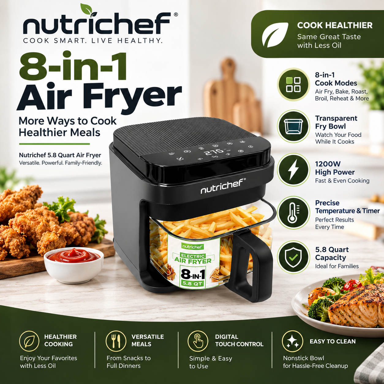Nutrichef 5.8 Quart Air Fryer
