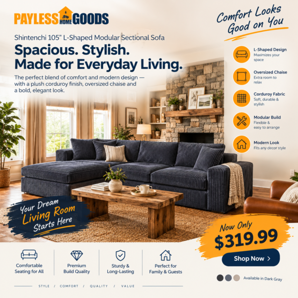 Shintenchi 105″ L-Shaped Modular Sectional Sofa