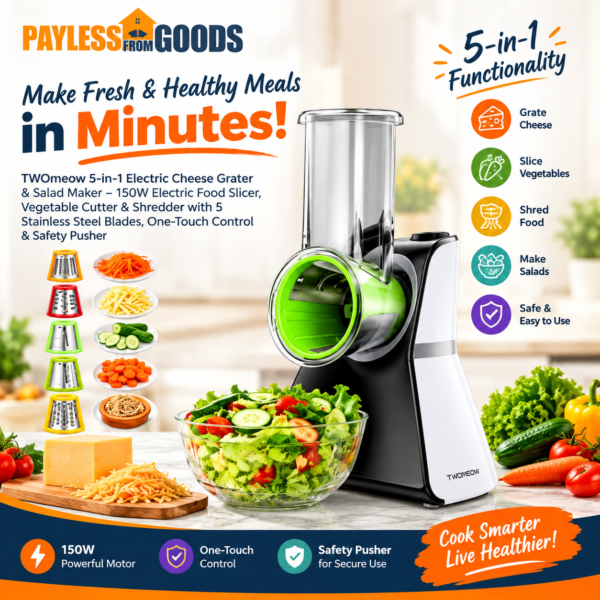 TWOMEOW 5-in-1 Electric Cheese Grater & Salad Maker