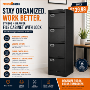 BYNSOE 4 Drawer File Cabinet with Lock